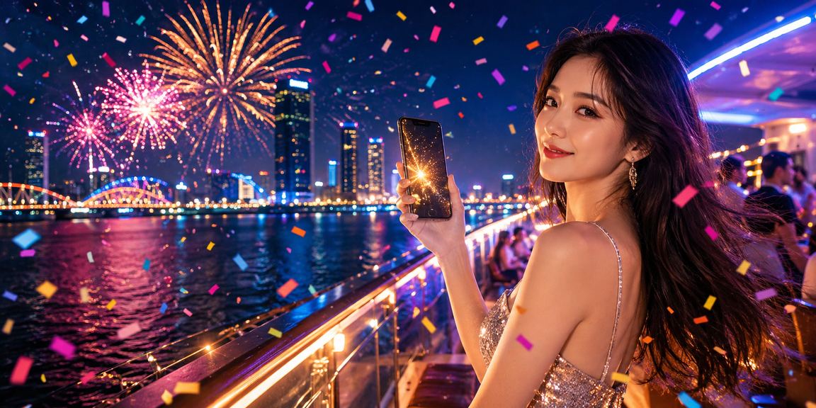 Lễ hội casino di động tại Đà Nẵng với màn hình điện thoại phát sáng về đêm