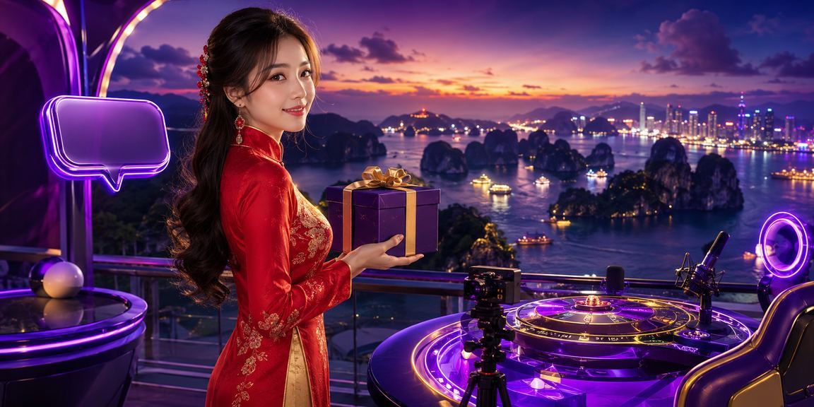 Người dùng tại Hạ Long theo dõi giải thưởng trên điện thoại với áo dài