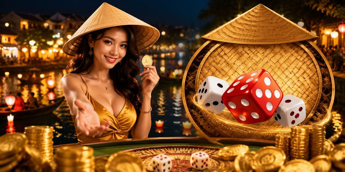 Phụ nữ đội nón lá tại Hội An sử dụng điện thoại xem thông tin bảo mật tài khoản