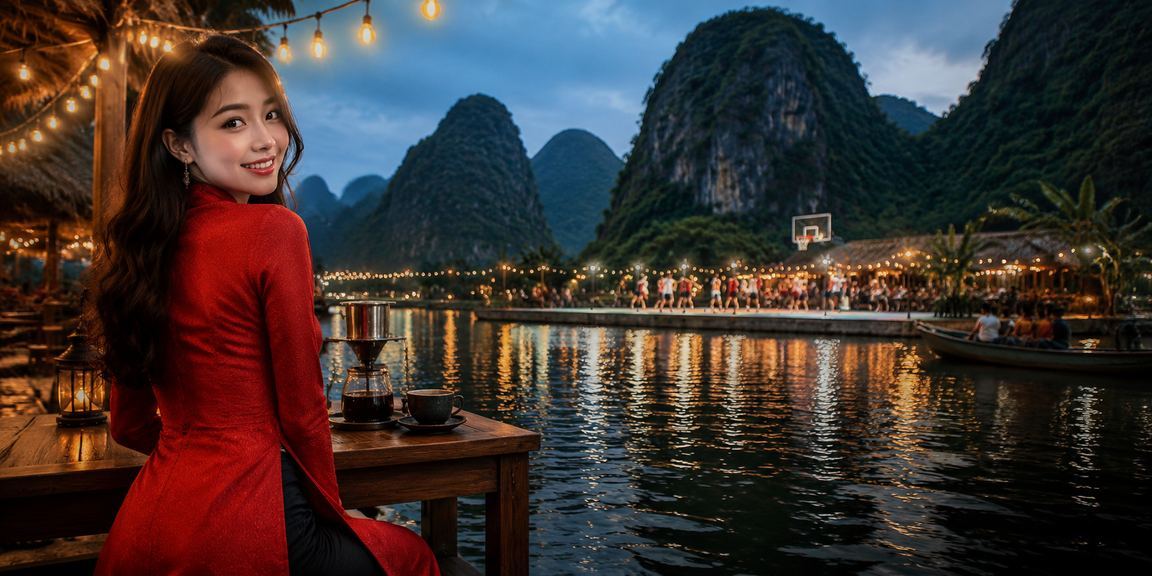 Người phụ nữ Ninh Bình mặc áo dài theo dõi cá cược bóng rổ trên điện thoại